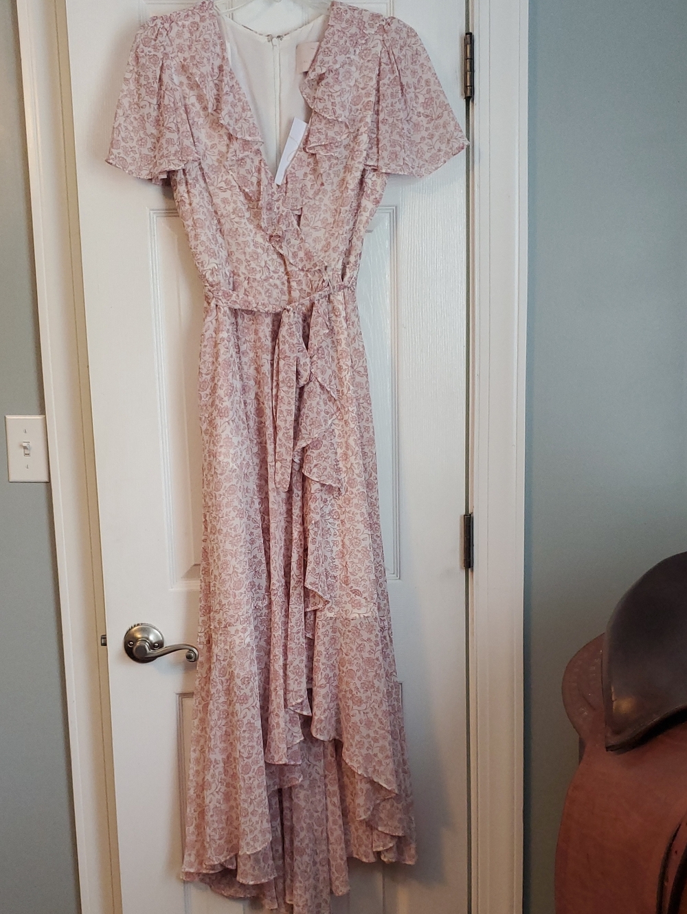 Gal Meets Glam Blush Floral Ruffle Wrap High-Low Dress - Picture 1 of 7